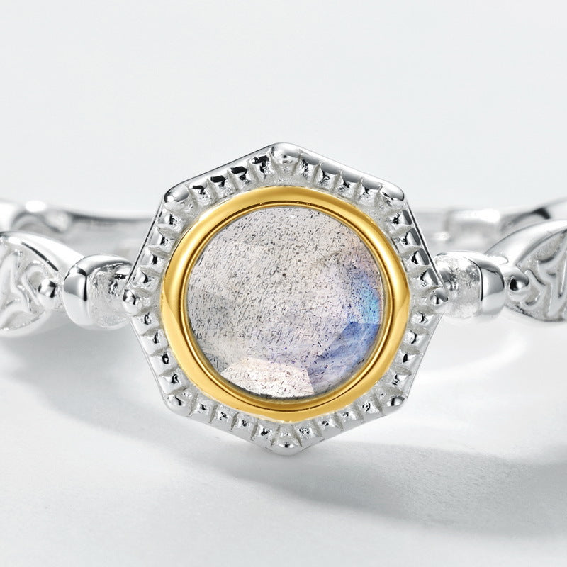 S925 Sterling Silver Jewelry Ring Natural Labradorite Gemstone Vintage Style Fashion Rings