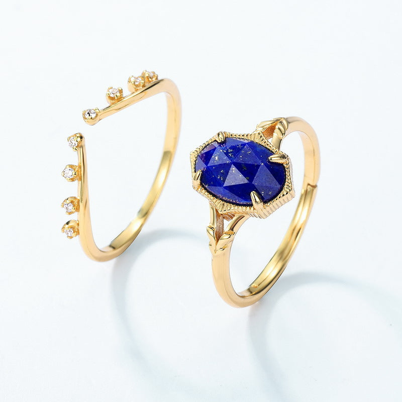 S925 Sterling Silver Jewelry Ring Natural Lapis Lazuli Gemstone Simple Luxury Stacking Rings