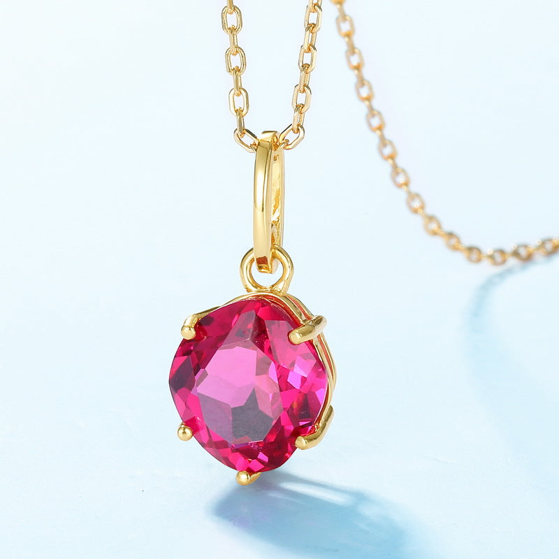S925 Sterling Silver Jewelry Pendants Red Corundum Gemstone Choker Necklace Charms