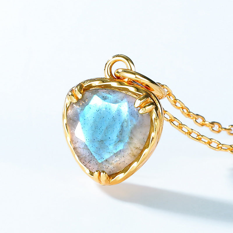 S925 Sterling Silver Jewelry Pendants Natural Labradorite Gemstone Heart Style Necklace Charms