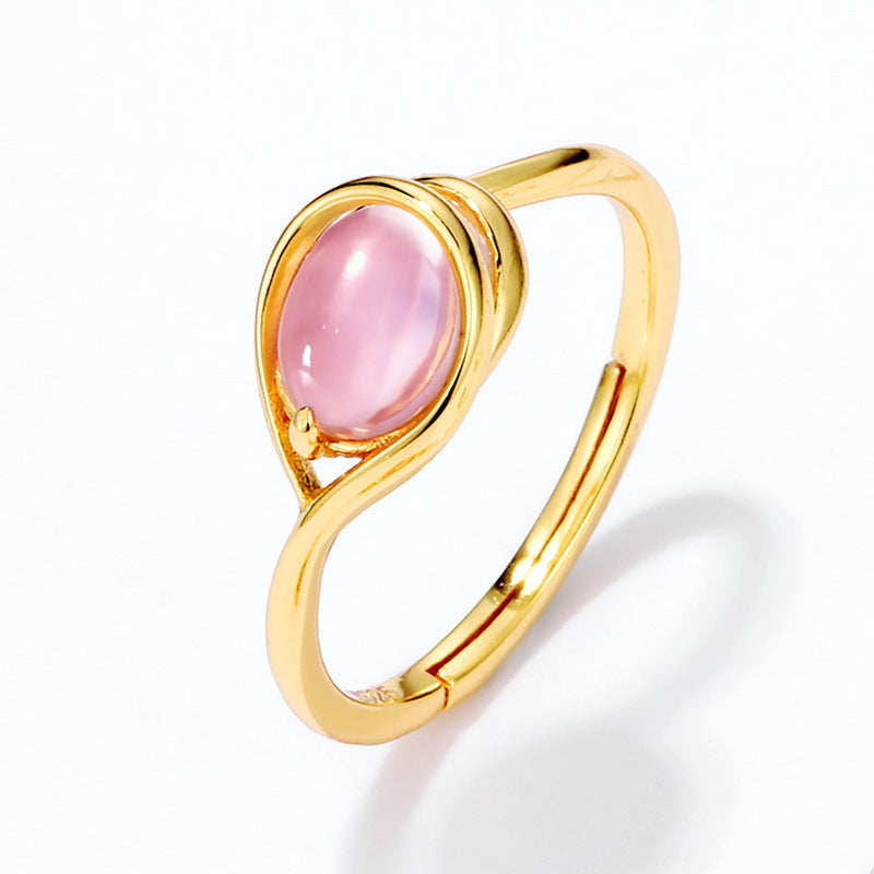 S925 Sterling Silver Jewelry Ring Natural Rose Quartz Gemstone Water Drop Style Rings