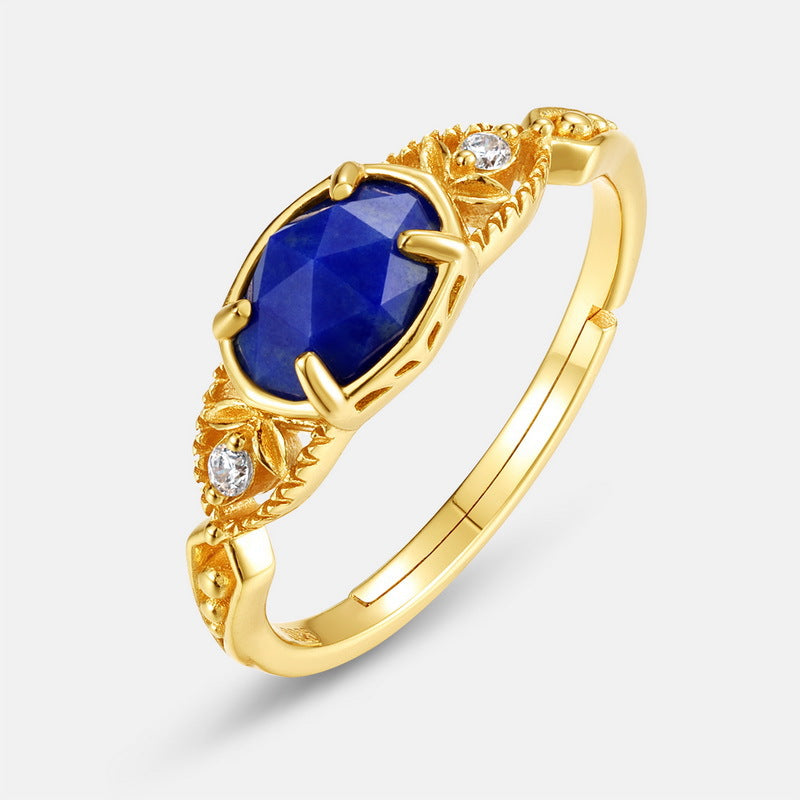 S925 Sterling Silver Jewelry Ring Natural Lapis Lazuli Gemstone Oval Style Fashion Rings