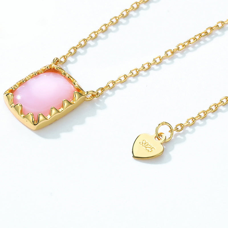 S925 Sterling Silver Jewelry Necklace Natural Pink Shell Gemstone Charms Choker Necklaces