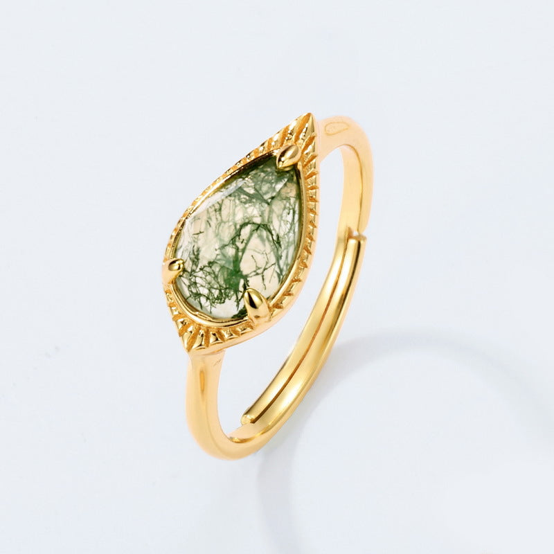 S925 Sterling Silver Jewelry Ring Natural Moss Agate Gemstone Unique Design Luxury Rings