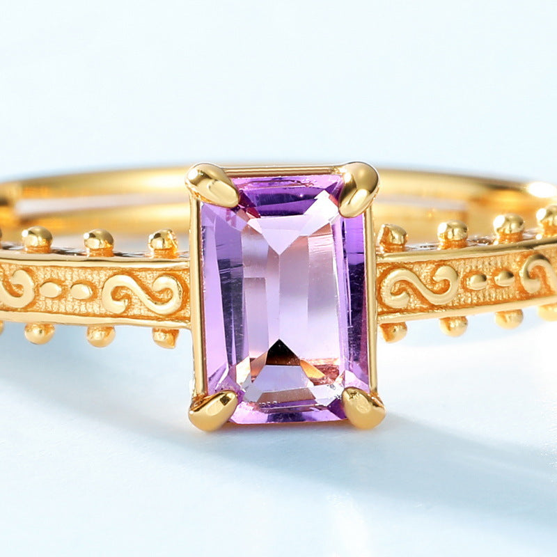 S925 Sterling Silver Jewelry Ring Natural Amethyst Gemstone Floral Palace Style Rings