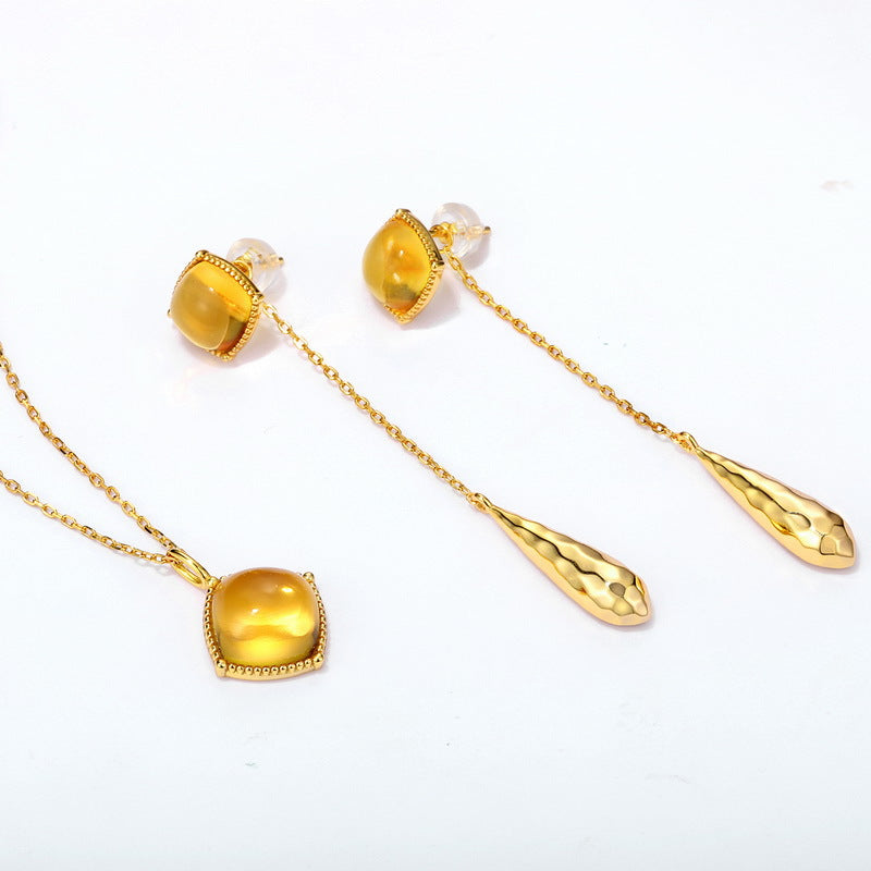 S925 Sterling Silver Jewelry Pendants Natural Citrine Simple Luxury Necklace Charms
