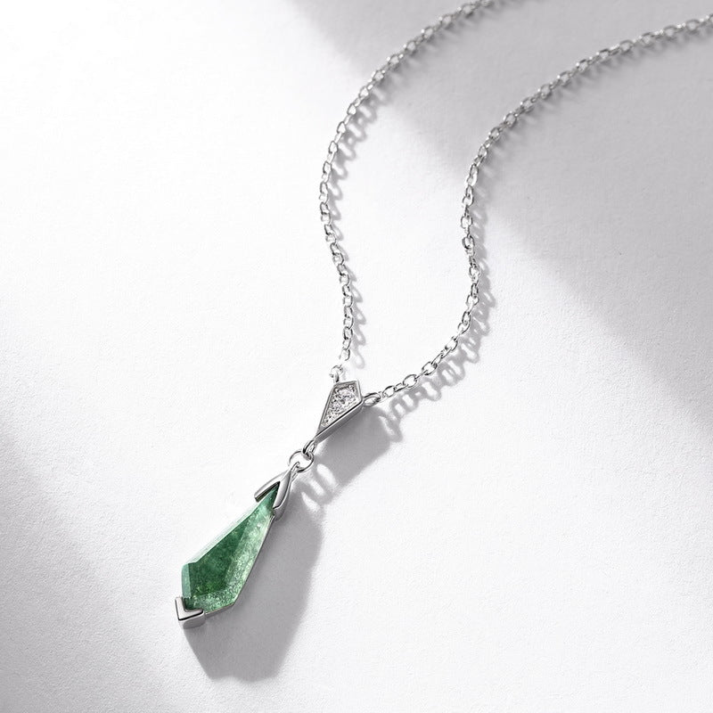 S925 Sterling Silver Jewelry Necklace Natural Moss Agate Gemstone Drop Charms Necklace
