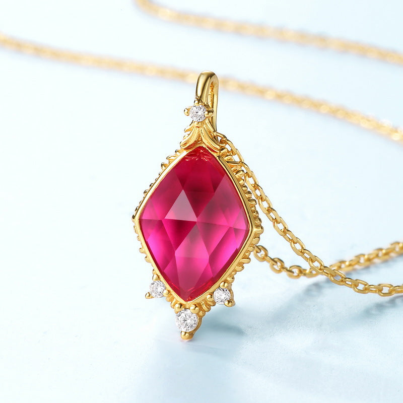 S925 Sterling Silver Jewelry Pendants Red Corundum Gemstone Necklace Charms