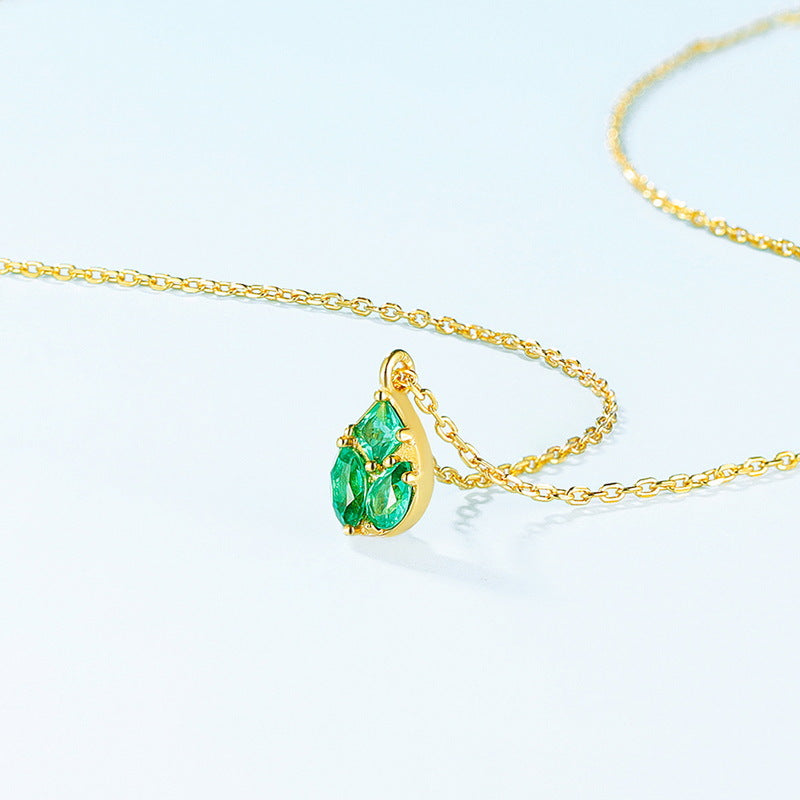 S925 Sterling Silver Jewelry Necklaces Lab Grown Emerald Gemstone Charms Necklace