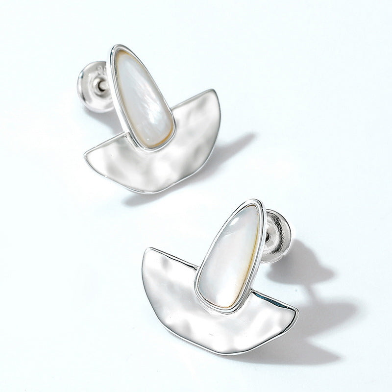 S925 Sterling Silver Jewelry Earrings Natural White Shell Gemstone Vintage Style Earrings