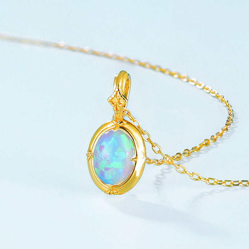 S925 Sterling Silver Jewelry Pendant Gold Plating Opal Gemstone Vintage Style Necklace Pendant