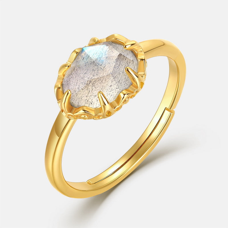 S925 Sterling Silver Jewelry Ring Natural Labradorite Gemstone Simple Luxury Rings