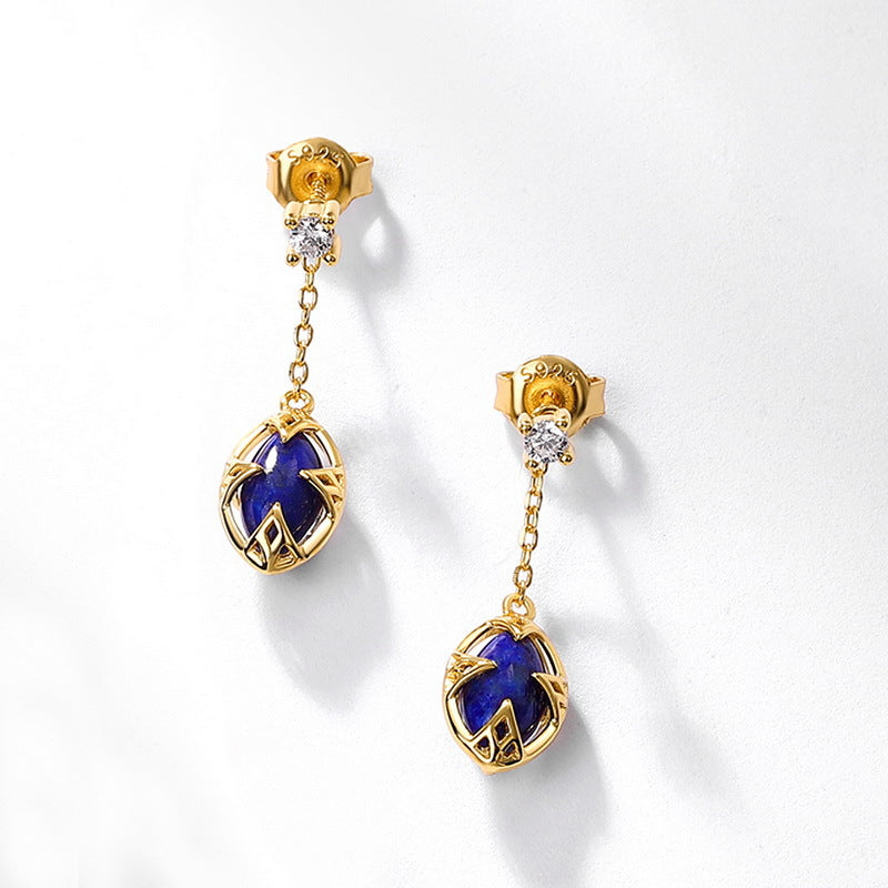 S925 Sterling Silver Jewelry Earrings Natural Lapis Lazuli Gemstone Detachable Drop Earrings