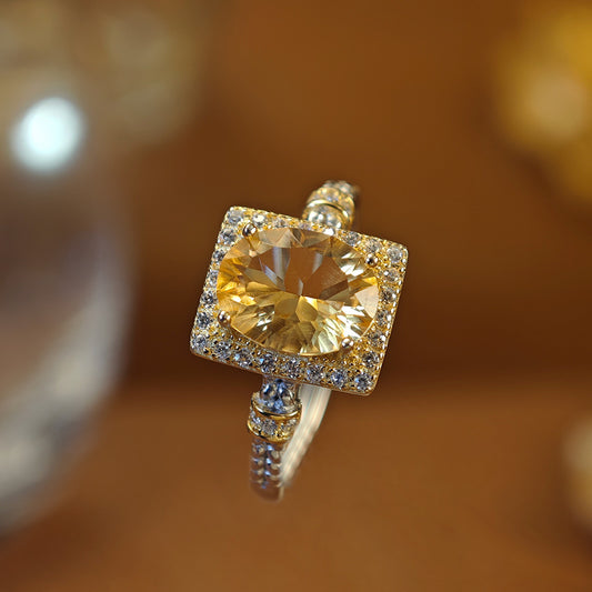S925 Sterling Silver Jewelry Ring Natural Citrine Gemstone Fashion Style Simple Luxury Rings