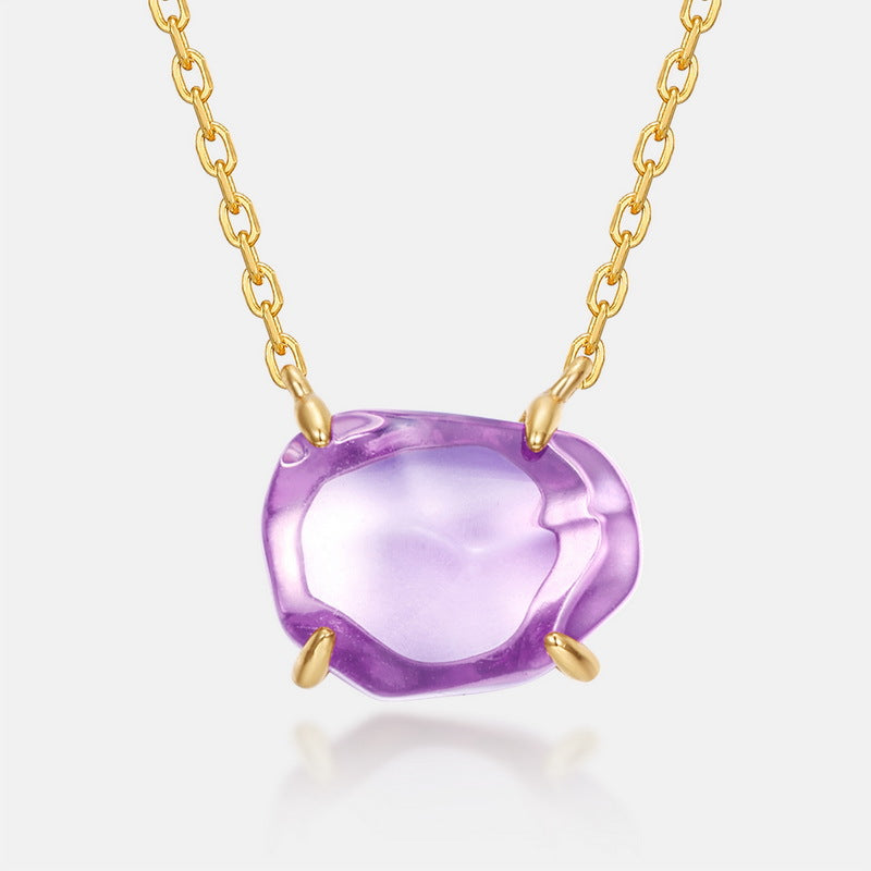 S925 Sterling Silver Jewelry Necklace Natural Amethyst Gemstone Irregular Style Necklaces