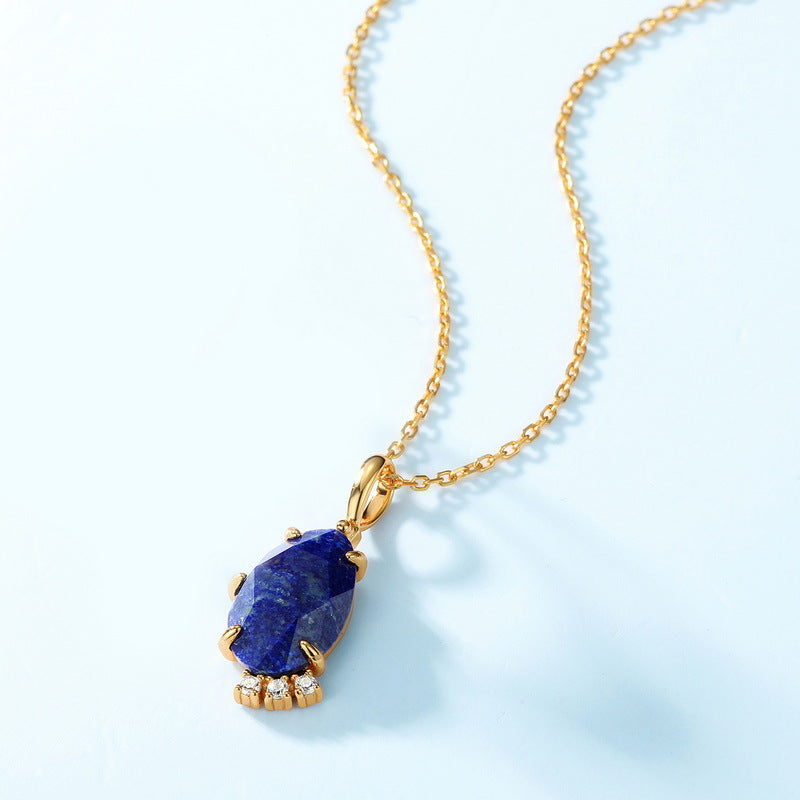 S925 Sterling Silver Jewelry Pendants Natural Lapis Lazuli Gemstone Choker Necklace Charms