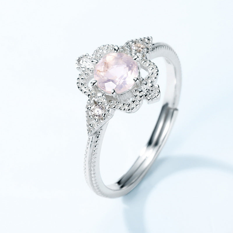 S925 Sterling Silver Jewelry Ring Gold Plating Natural Rose Quartz Gemstone Rings