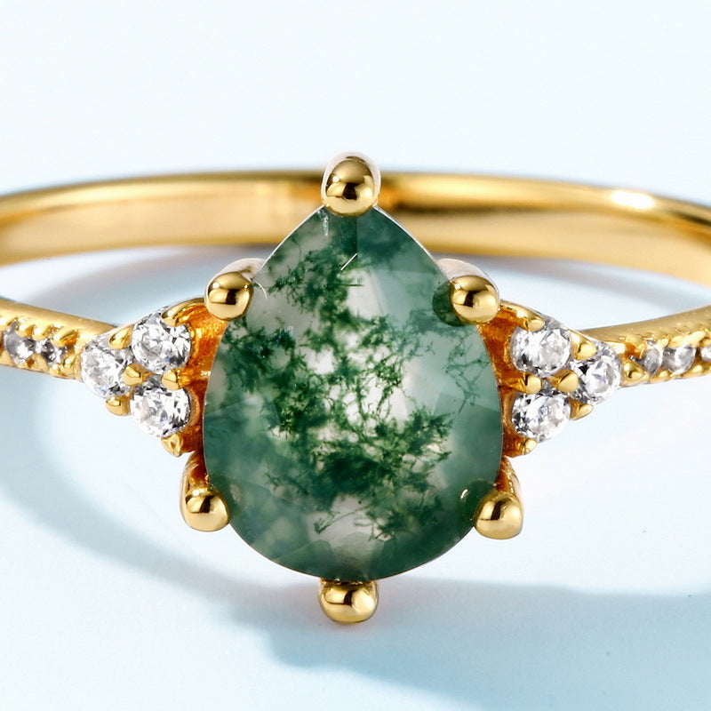 S925 Sterling Silver Jewelry Ring Natural Moss Agate Gemstone Unique Design Rings