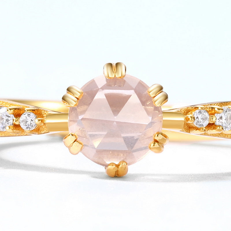 S925 Sterling Silver Jewelry Ring Natural Rose Quartz Gemstone Simple Luxury Rings