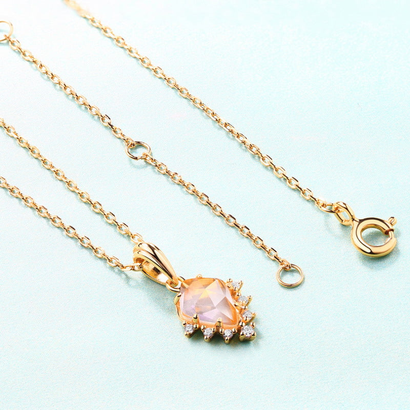 S925 Sterling Silver Jewelry Pendants Natural Rose Quartz Simple Luxury Necklace Charms