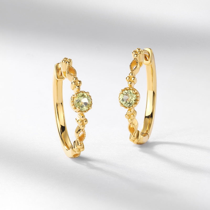 S925 Sterling Silver Jewelry Earrings Peridot Gemstone Vintage Style Hoop Earrings
