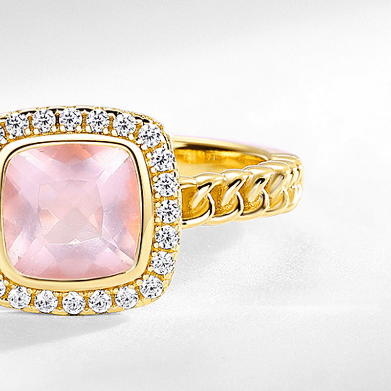 S925 Sterling Silver Jewelry Ring Natural Rose Quartz Fashion Simple Luxury Rings