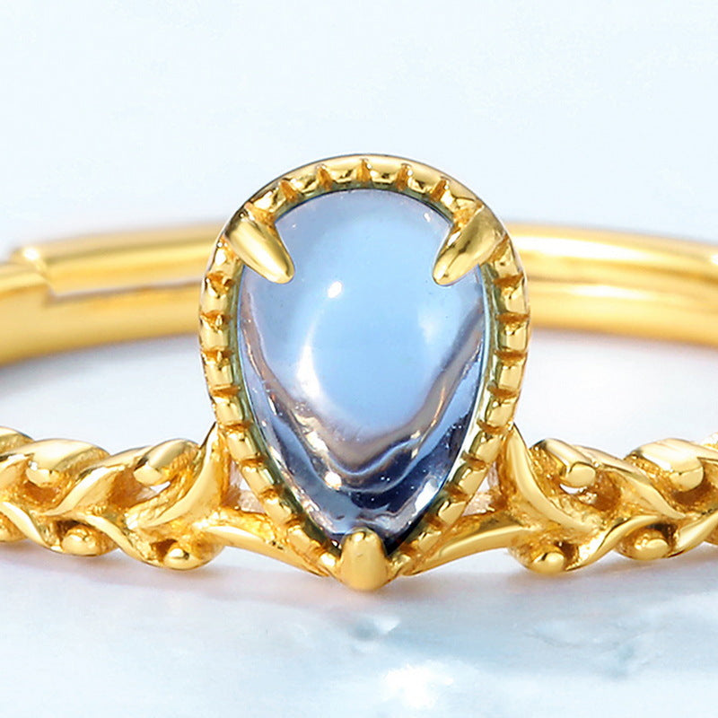 S925 Sterling Silver Jewelry Ring Natural Swiss Blue Topaz Gemstone Water Drop Style Rings