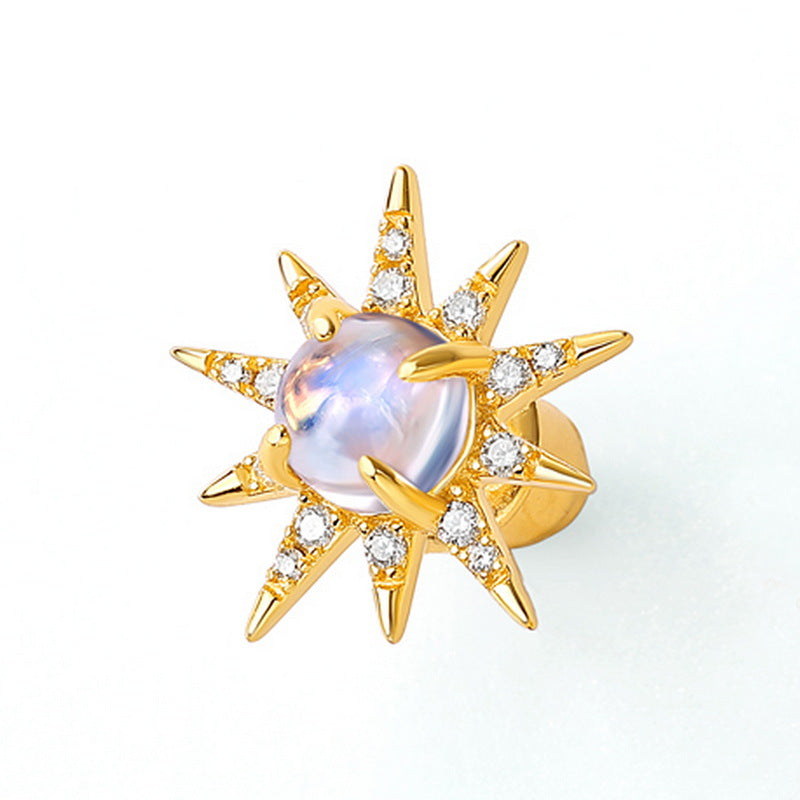 S925 Sterling Silver Jewelry Earrings Natural Moonstone Gemstone Star Style Stud Earrings