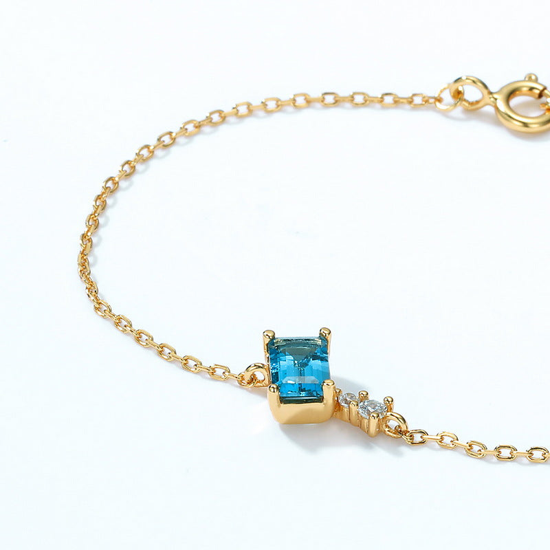 S925 Sterling Silver Jewelry Bracelet Natural London Blue Topaz Gemstone Chain Bracelets