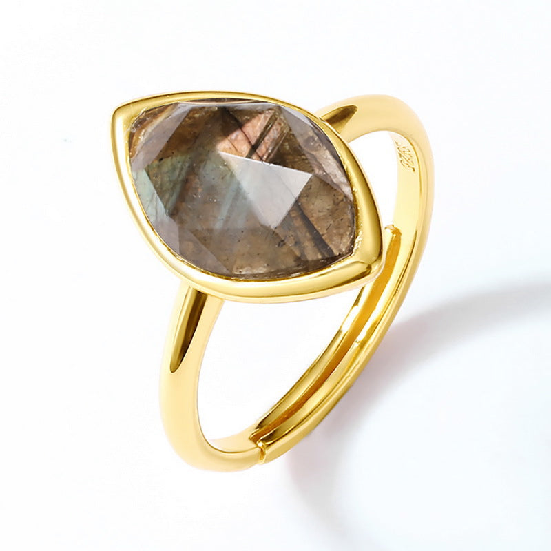 S925 Sterling Silver Jewelry Ring Natural Labradorite Gemstone Mariquesa Style Rings
