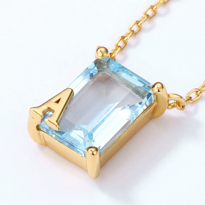 S925 Sterling Silver Jewelry Necklace Natural Sky Blue Topaz Square Style Necklace Charms