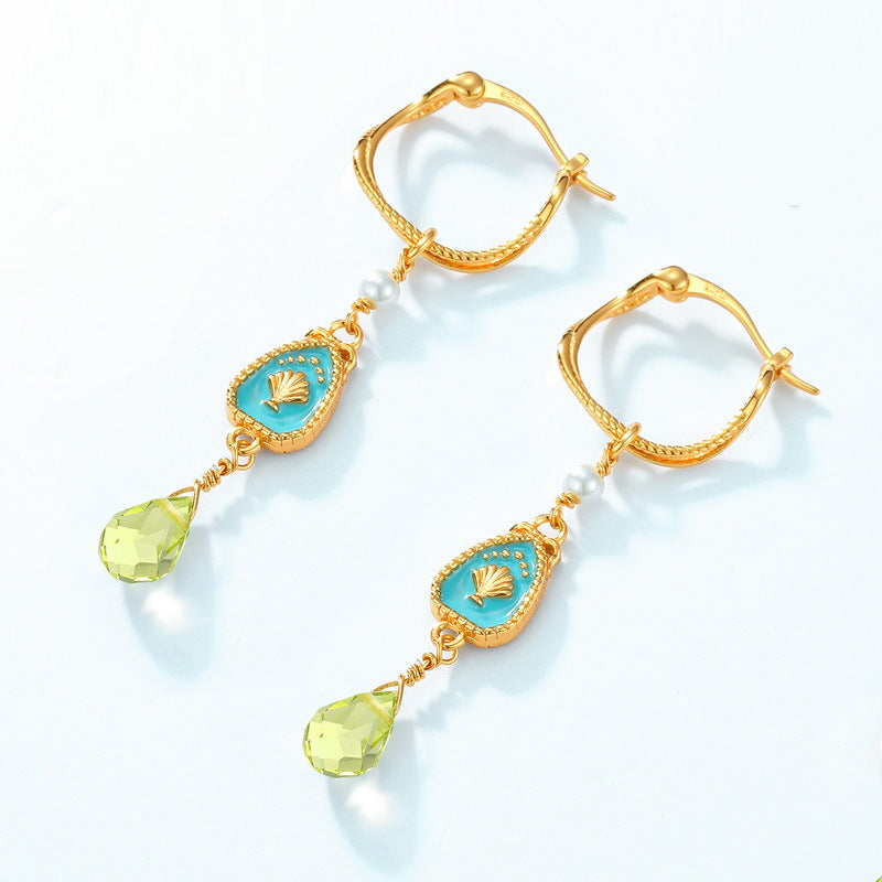 S925 Sterling Silver Jewelry Earrings Peridot Gemstone with Enamel Crafts Drop Earrings