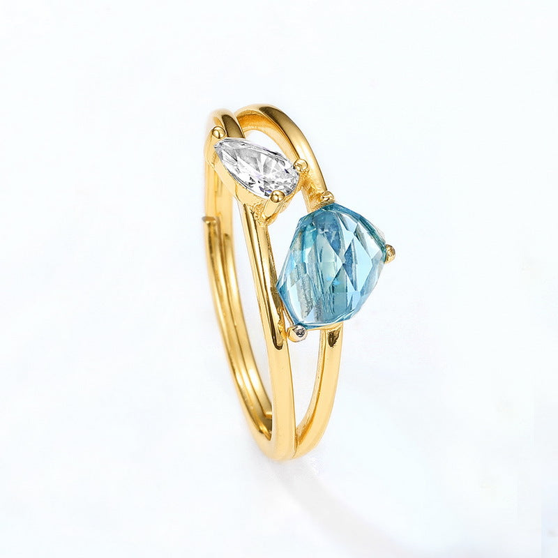 S925 Sterling Silver Jewelry Ring Natural London Blue Topaz Gemstone Simple Luxury Rings