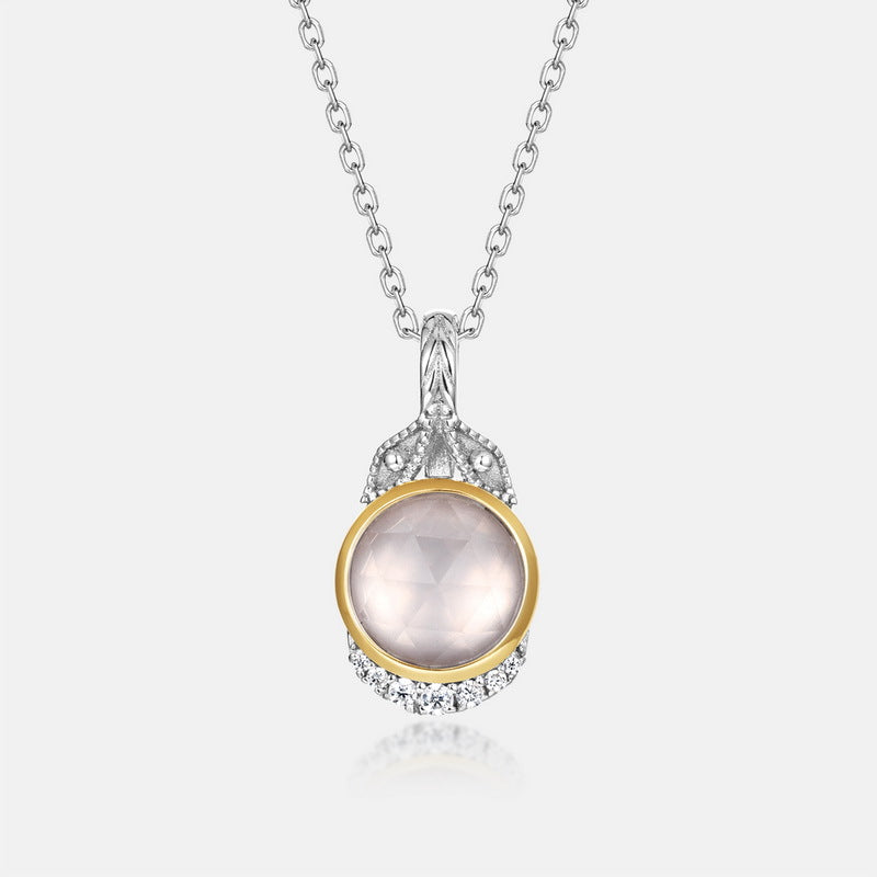 S925 Sterling Silver Jewelry Pendants Natural Rose Quartz Vintage Style Necklace Charms