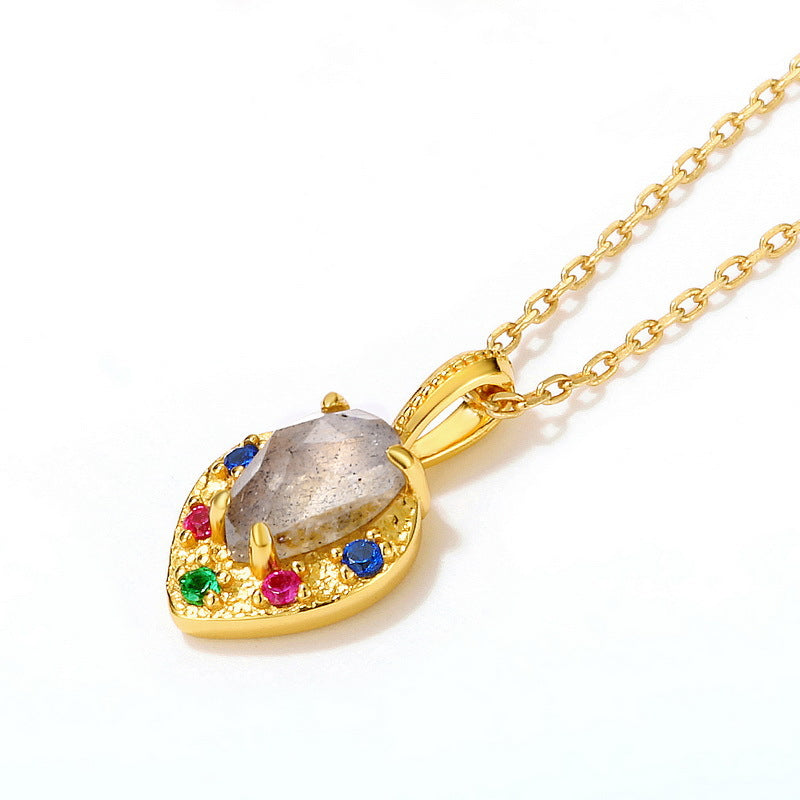S925 Sterling Silver Jewelry Pendants Natural Labradorite Gemstone Heart Style Necklace Charms