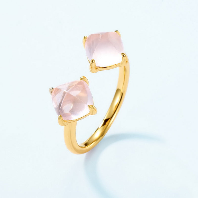 S925 Sterling Silver Jewelry Rings Natural Rose Quartz Fashion Style Luxury Ring