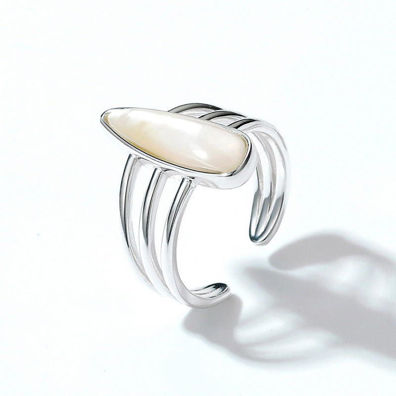 S925 Sterling Silver Jewelry Ring Natural White Shell Gemstone Vintage Style Rings