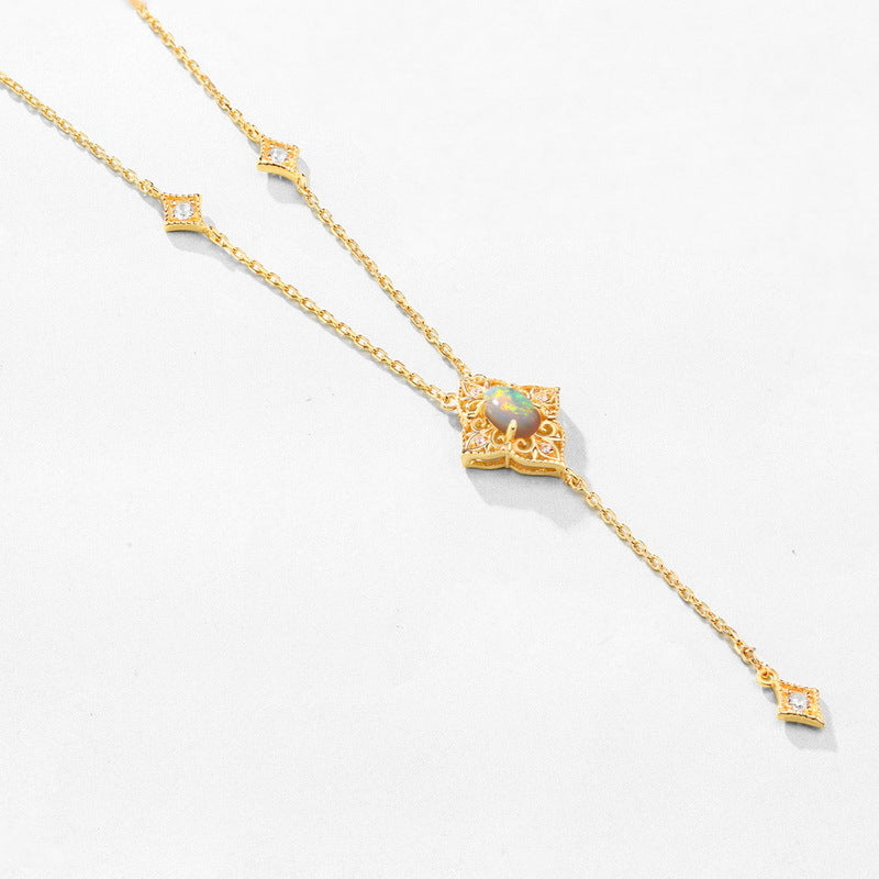 S925 Sterling Silver Jewelry Natural Opal Gemstone Floral Lace Style Luxury Necklaces