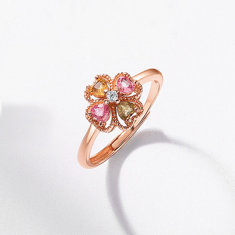 S925 Sterling Silver Jewelry Ring Natural Tourmaline Gemstone Floral Style Rings