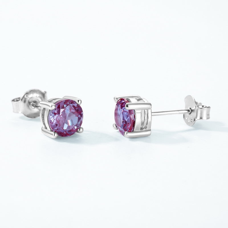 S925 Sterling Silver Jewelry Earrings Alexandrite Gemstone Daily Life Stud Earrings