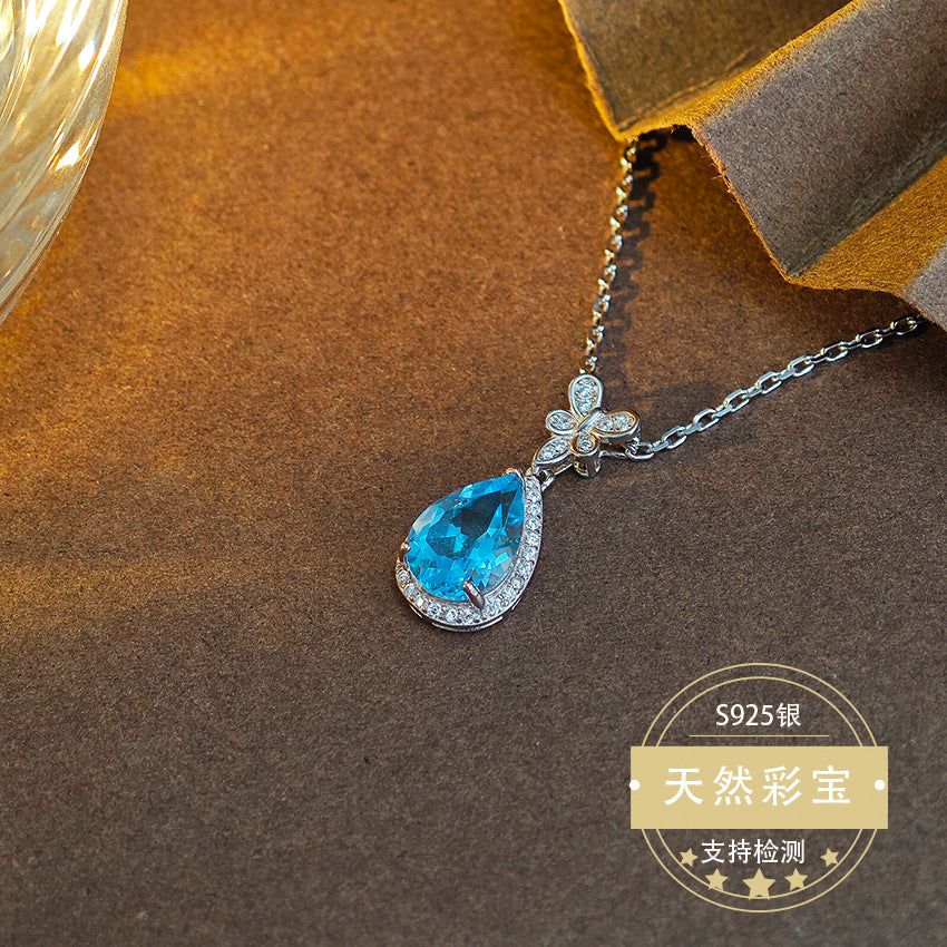S925 Sterling Silver Jewelry Necklace Natural Topaz Gemstone Fashion Charms Necklace