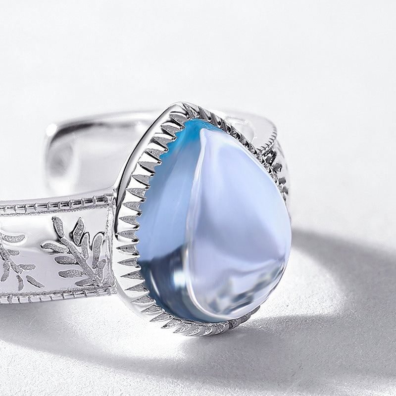 S925 Sterling Silver Jewelry Ring Natural Sky Blue Topaz Gemstone Vintage Style Band Rings
