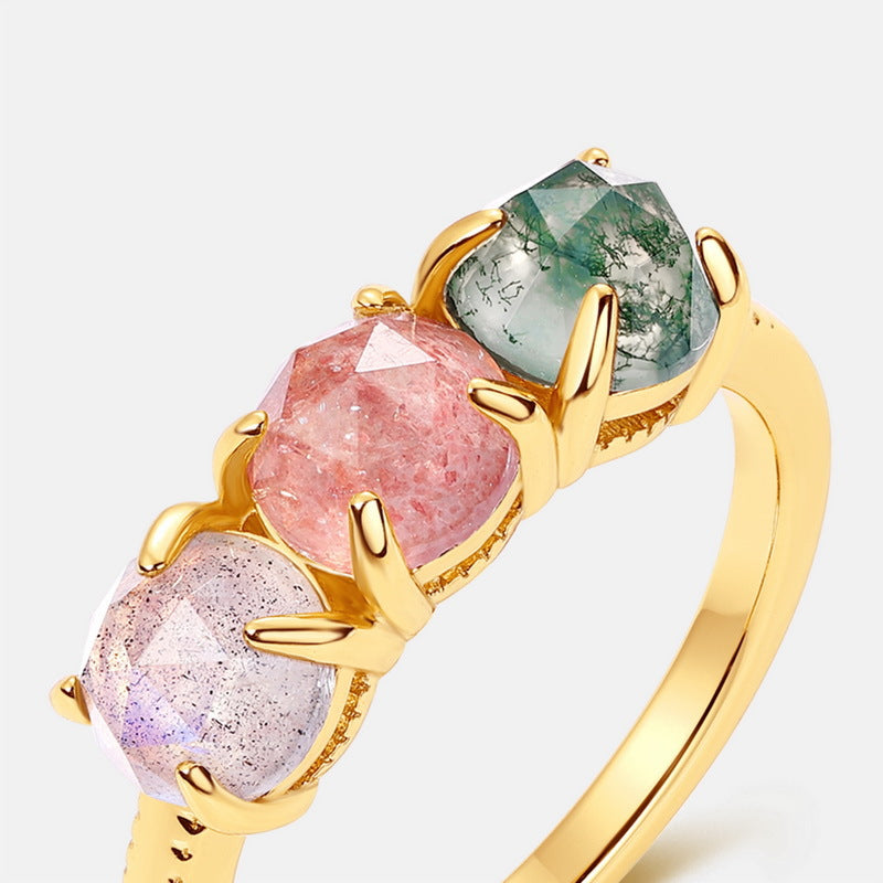 S925 Sterling Silver Jewelry Ring Natural Labradorite Gemstone Novel Colorful Rings