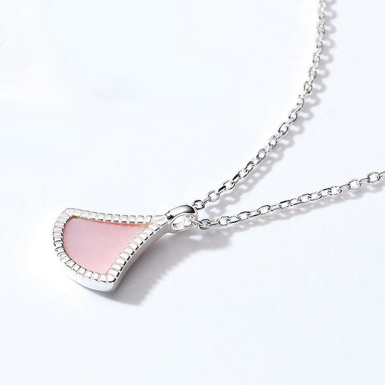 S925 Sterling Silver Jewelry Necklace Natural Pink Shell Gemstone Geometric Sector Style Necklaces