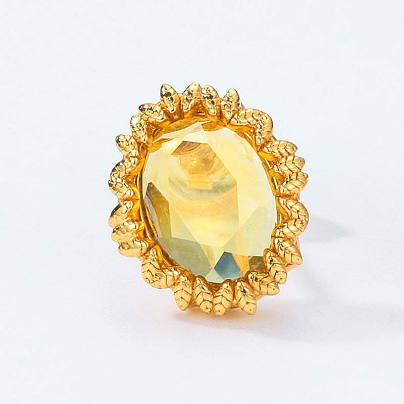 S925 Sterling Silver Jewelry Earrings Citrine Gemstone Sunflower Style Stud Earrings