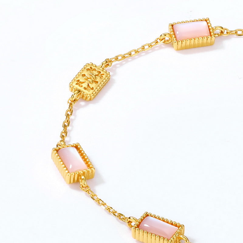 S925 Sterling Silver Jewelry Bracelet Natural Pink Shell Gemstone Charms Bracelets