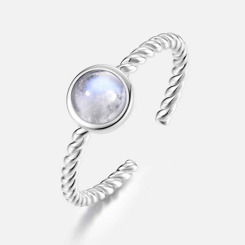 S925 Sterling Silver Jewelry Ring Natural Moonstone Gemstone Opening Style Rings