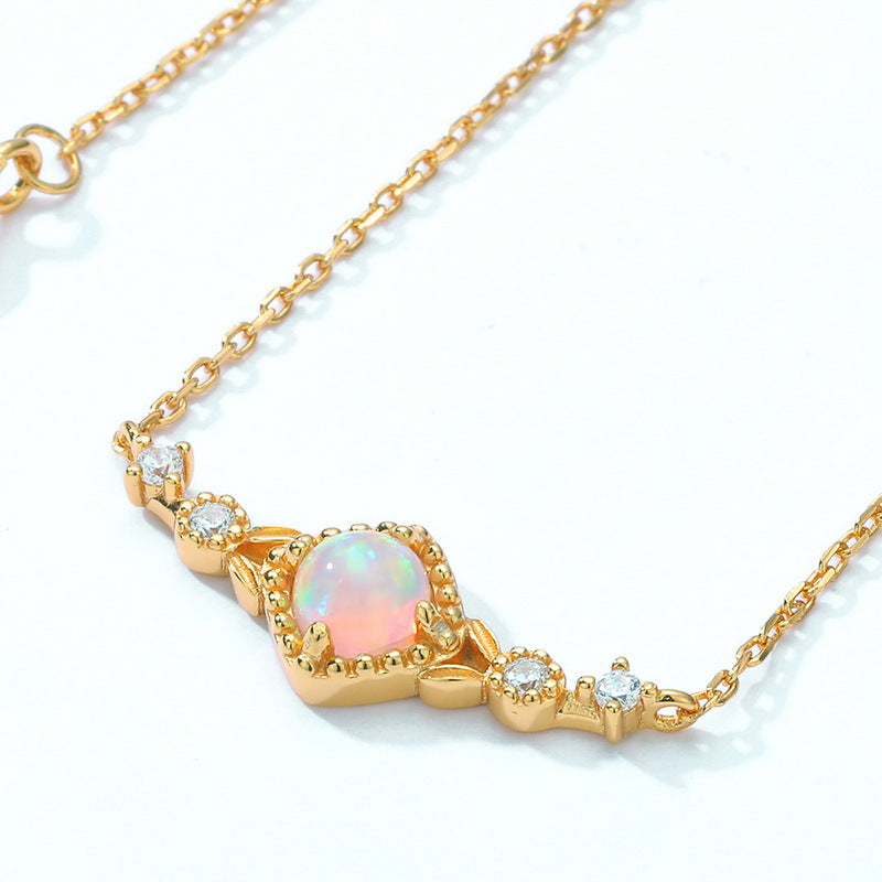 S925 Sterling Silver Jewelry Necklace Magical Color Opal Gemstone Choker Necklaces