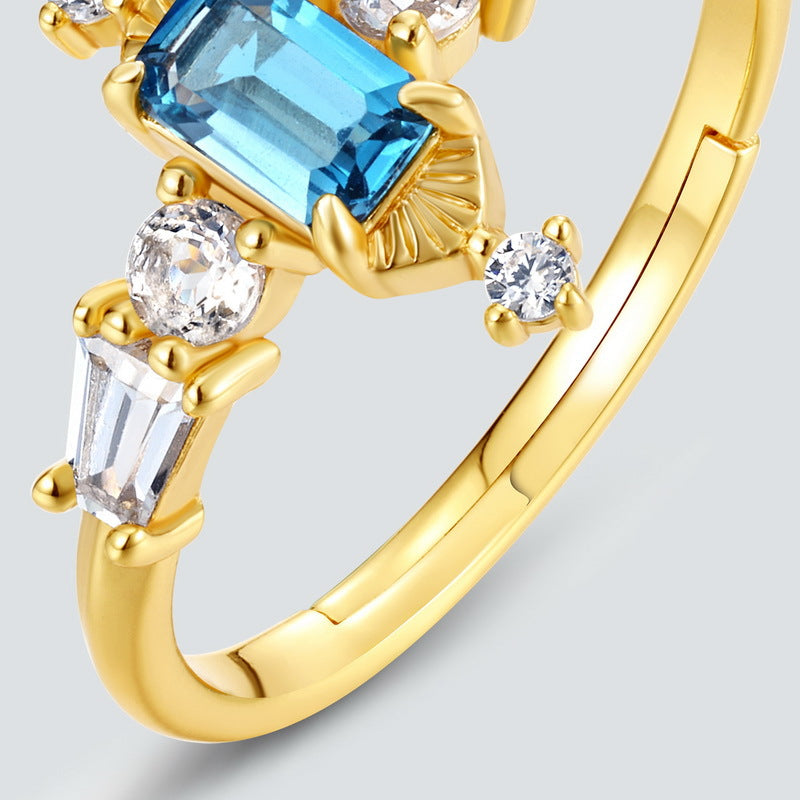 S925 Sterling Silver Jewelry Ring Natural London Blue Topaz Gemstone Palace Style Rings