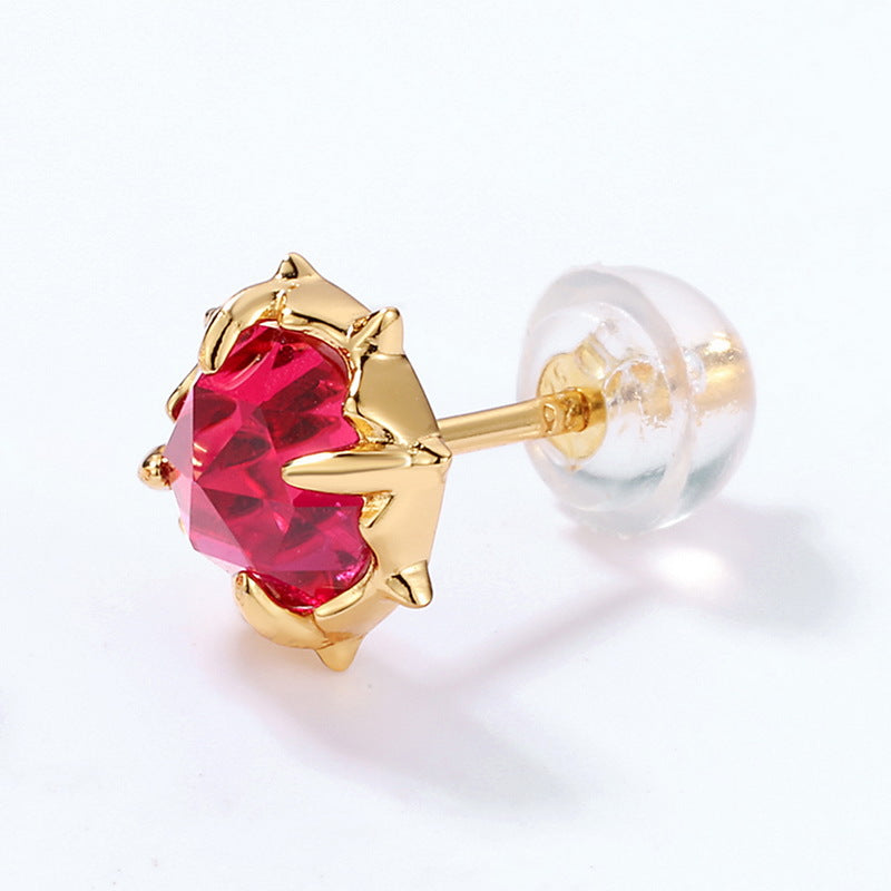 S925 Sterling Silver Jewelry Earrings Red Corundum Gemstone Simple Luxury Stud Earrings